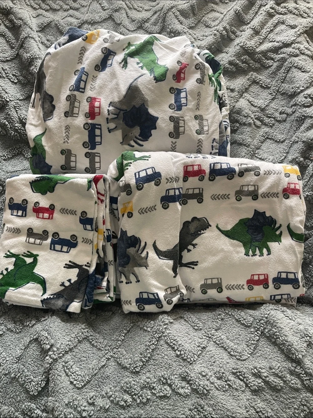 Pottery Barn Kids Dino Safari Flannel Sheets Full Size Set 100% organic cotton